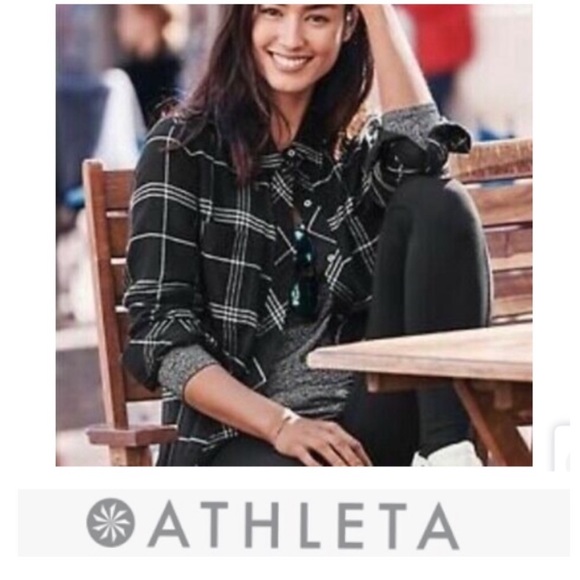 Athleta Tops - Athleta Black and White Plaid Flannel Button Down Shirt Size XS